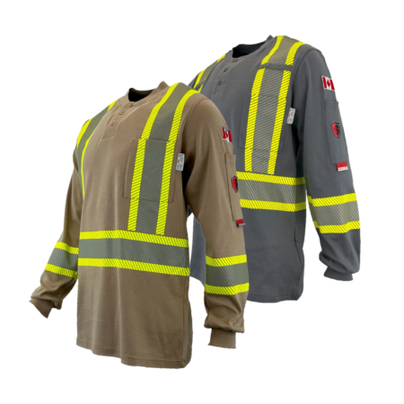 FR/AR Hi-Viz Henley Shirts with 4” Segmented Striping