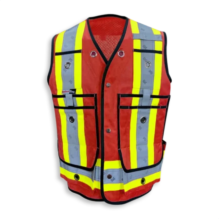 Hi-Viz Cotton Duck Surveyor Vest with Full Mesh Back in Red