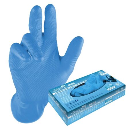 Grippaz 8 Mill Blue Nitrile Food Grade Disposable Gloves